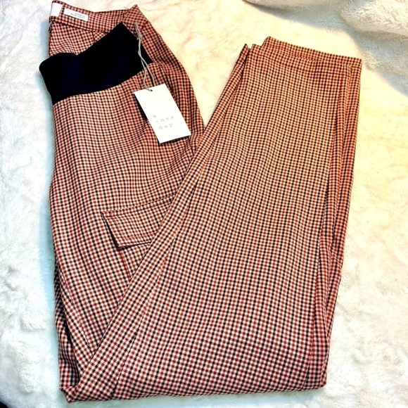 NWT Plaid Pants A New Day Stretch Panel Adaptive Pants Brown Red Cream Pockets - Picture 1 of 13